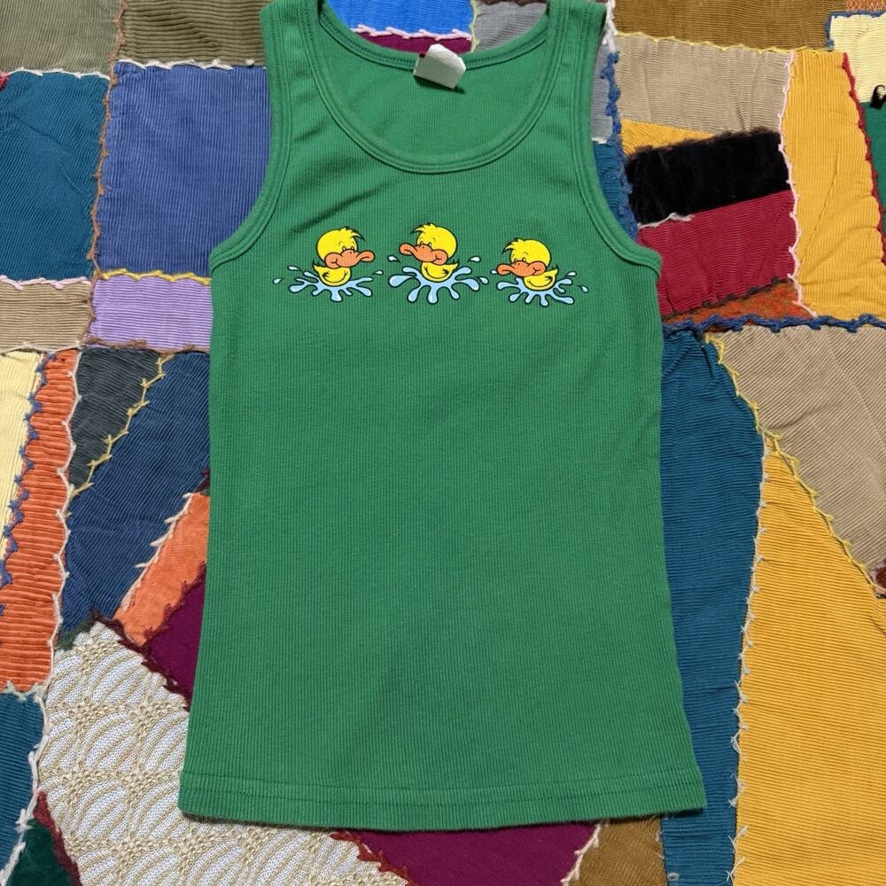 Vintage 90s Women’s Tilt Little Duckies Bottoms Up Green Tank Top XS